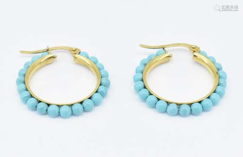 18CT GOLD & TURQUOISE HOOP EARRINGS