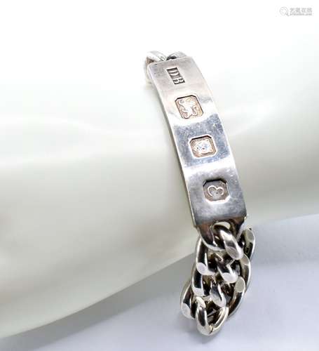 HALLMARKED SILVER FLAT CURB LINK ID BRACLET.