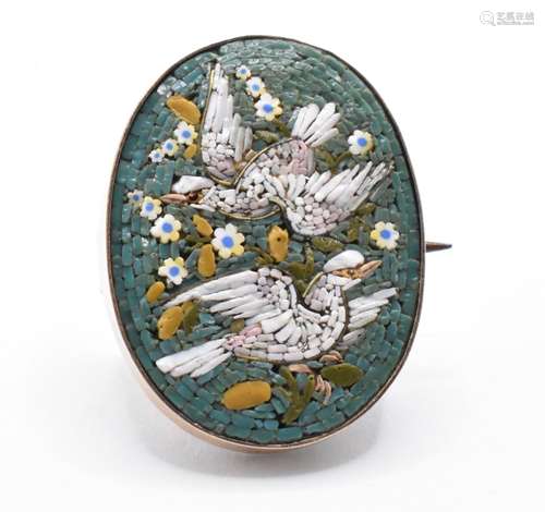 19TH CENTURY MICRO MOSAIC DOVE BROOCH