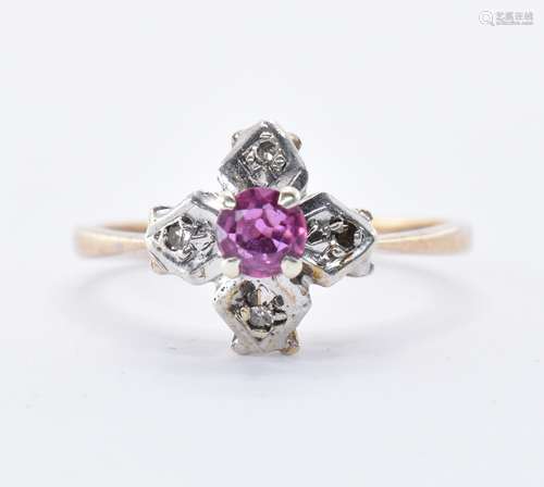 9CT GOLD RUBY AND DIAMOND CLUSTER RING