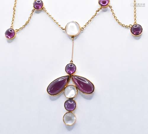 15CT GOLD RUBY AND MOONSTONE NECKLACE