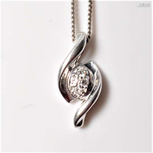 9CT WHITE GOLD AND DIAMOND CROSSOVER PENDANT