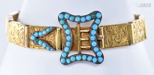 19TH CENTURY GOLD BUCKLE BRACELET TURQUOISE