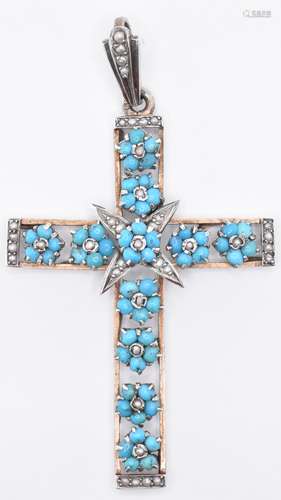 19TH CENTURY TURQUOISE & PEARL CRUCIFIX PENDANT