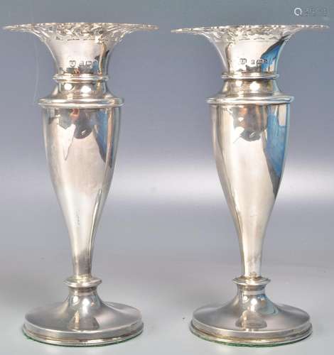 PAIR OF EDWARDIAN THOMAS HAYES SILVER STEM VASES