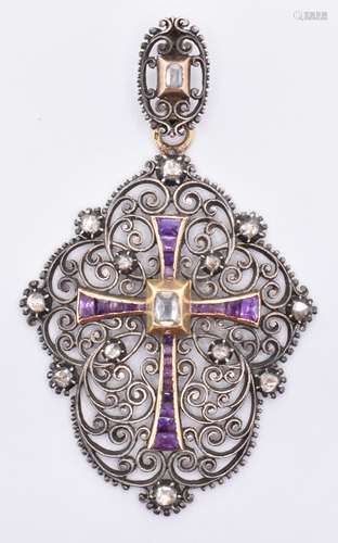 19TH CENTURY DIAMOND AND AMETHYST CRUCIFIX PENDANT