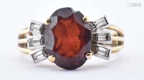 18CT GOLD GARNET AND DIAMOND RING