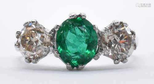 DIAMOND AND EMERALD THREE STONE RING