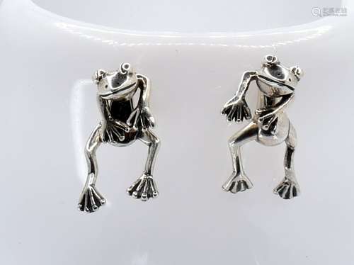 PAIR OF 925 ARTICULATED FROG EARRINGS.