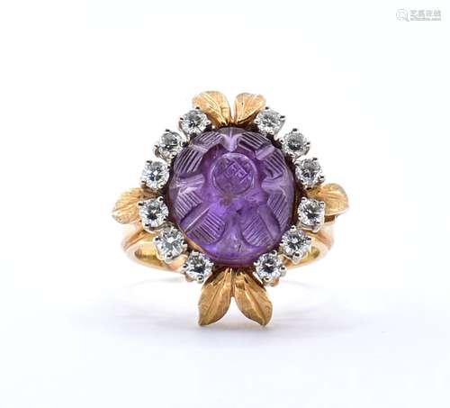 18CT GOLD AMETHYST AND DIAMOND COCKTAIL RING