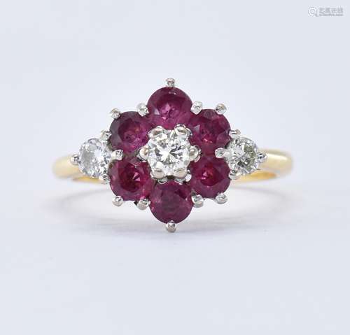 18CT GOLD DIAMOND AND RUBY CUSTER RING