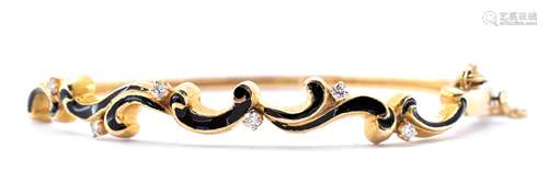 14CT GOLD BLACK ENAMEL AND DIAMOND BANGLE