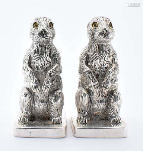 PAIR OF HARE SALT AND PEPPER SHAKERS.