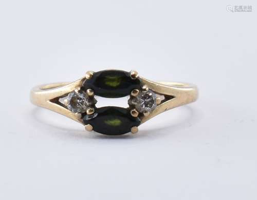 9CT GOLD DIAMOND AND TOURMALINE RING