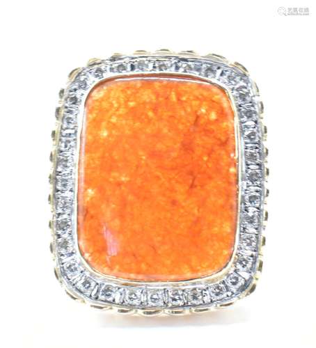 14CT GOLD CARNELIAN AND DIAMOND PANEL RING