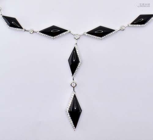 PICCHIOTTI WHITE GOLD DIAMOND AND ONYX DROP NECKLACE