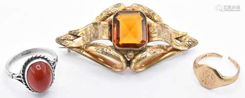 19TH CENTURY VICTORIAN PINCHBECK GOLD AND ORANGE STONE SRT B...