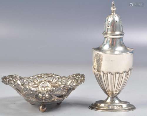 VICTORIAN TRINKET DISH AND EDWARDIAN PEPPER SHAKER