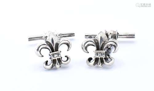 825 SILVER MENS FLEUR DE LYS CUFFLINKS.