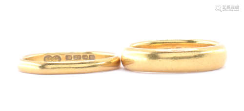 TWO HALLMARKED 22CT GOLD BAND RINGS