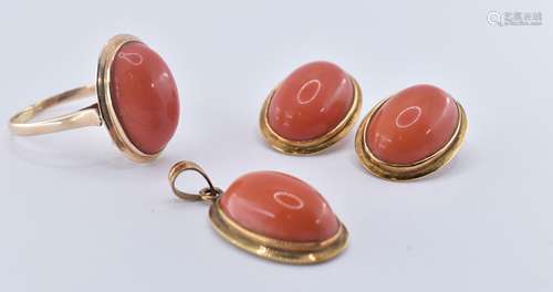 9CT GOLD AND CORAL JEWELLERY SUITE