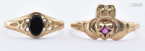 TWO 9CT GOLD STONE SET RINGS