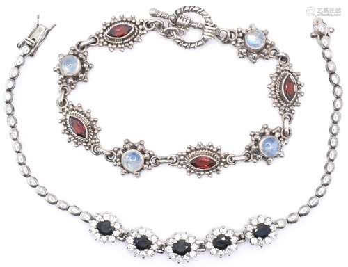 TWO SILVER STONE SET BRACELETS