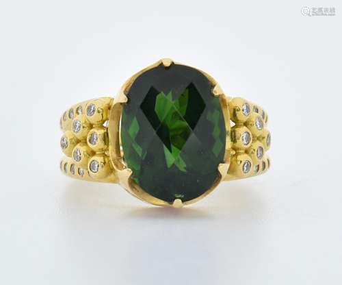 18CT GOLD CHROME DIOPSIDE & DIAMOND COCKTAIL RING