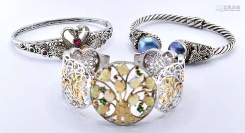 GROUP OF THREE 925 SILVER BANGLE BRACELETS