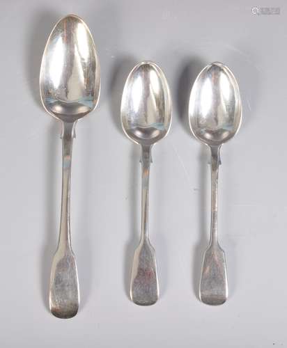 THREE 19TH CENTURY SILVER HALLMARKED FIDDLE PATTERN SPOONS