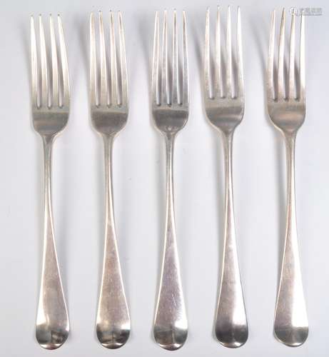 FIVE GEORGE IV SILVER FORKS