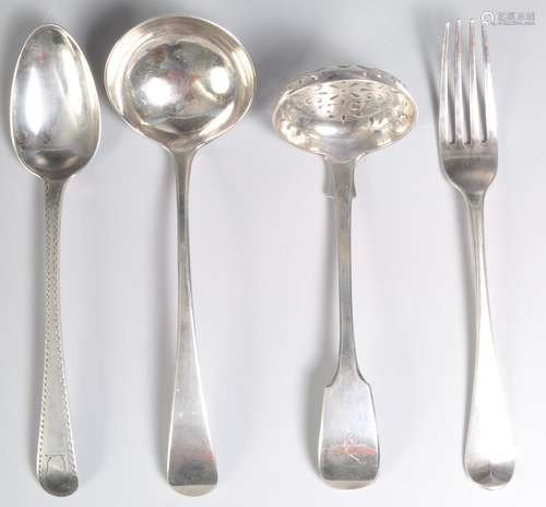 GROUP OF HALLMARKED 19TH CENTURY SILVER FLATEWARE.