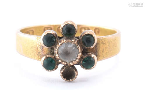 19TH CENTURY 15CT GOLD CLUSTER RING