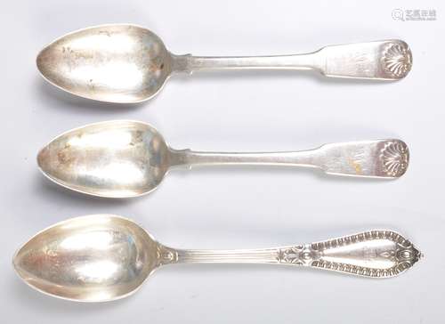 TWO GEORGE III SILVER HALLMARKED TEASPOONS AND ONE VICTORIAN...