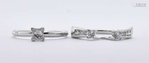 TWO 14CT WHITE GOLD AND DIAMOND RINGS