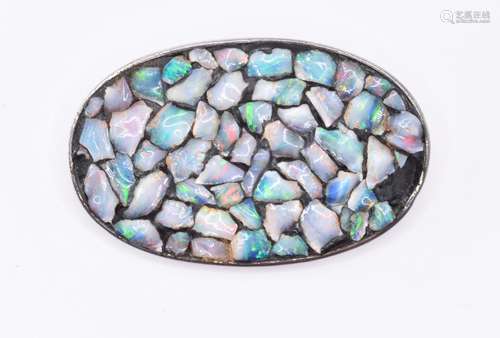 SCANDIA SILVER & AUSTRALIAN OPAL SET BROOCH