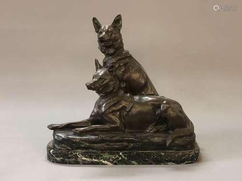 Louis RICHÉ (1877-1949) Repos des deux chiens de berger. Gro...