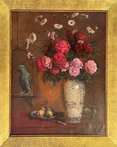 Amédée BOURSON (1833-1905) Nature morte au perroquet. huile ...