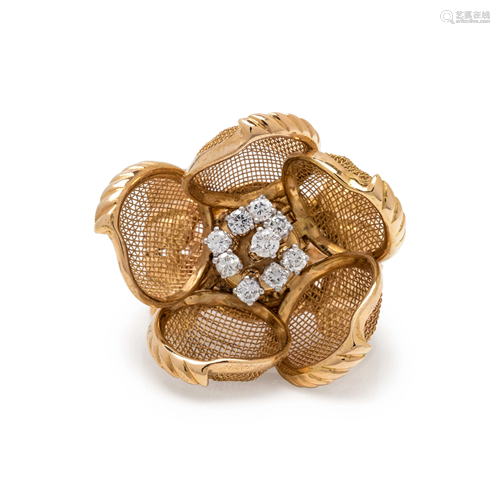 YELLOW GOLD AND DIAMOND ARTICULATED FLOWER RI…