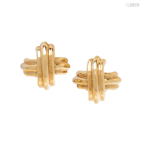 TIFFANY & CO., YELLOW GOLD 'X' EARCLIPS