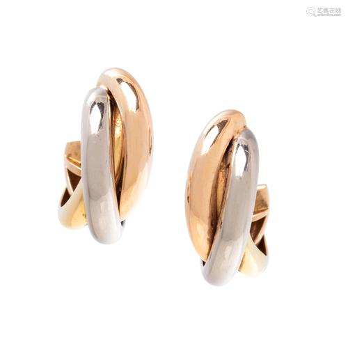 CARTIER, TRICOLOR GOLD 'TRINITY' EARCLIPS