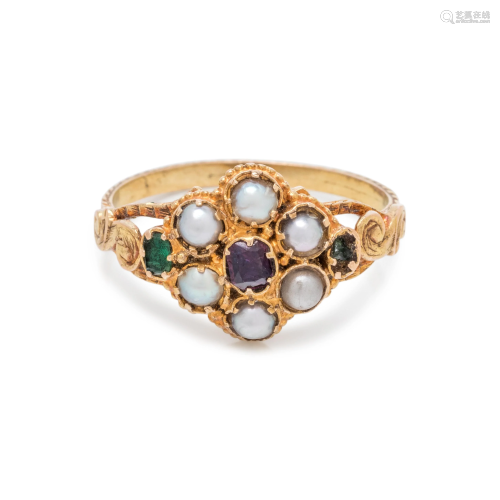 ANTIQUE, YELLOW GOLD AND MULTIGEM RING