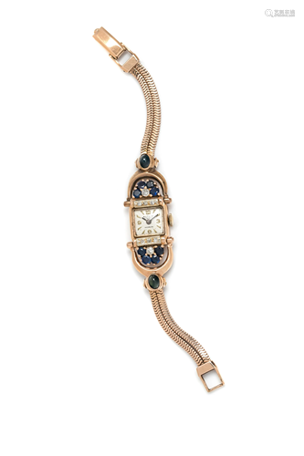 RETRO, 14K PINK GOLD, SAPPHIRE AND DIAMOND WRISTWA…