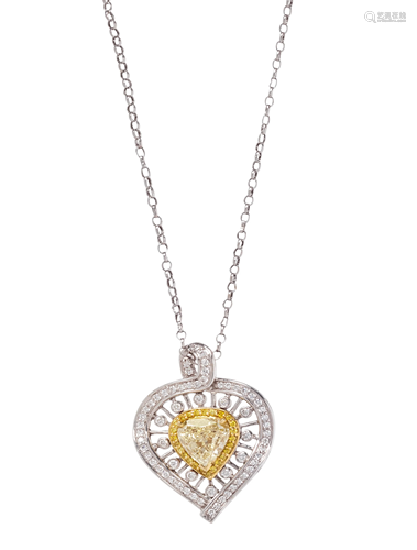 YELLOW DIAMOND AND DIAMOND PENDANT/NECKLACE