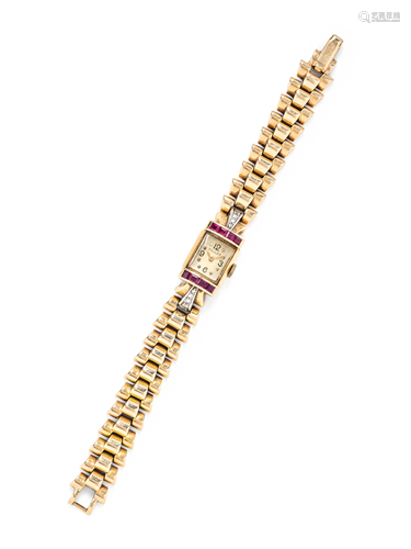 RETRO, 14K YELLOW GOLD, SYNTHETIC RUBY AND DIAMOND