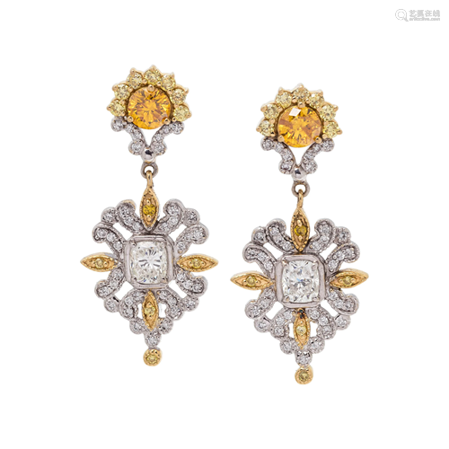 YELLOW DIAMOND AND DIAMOND EARRINGS