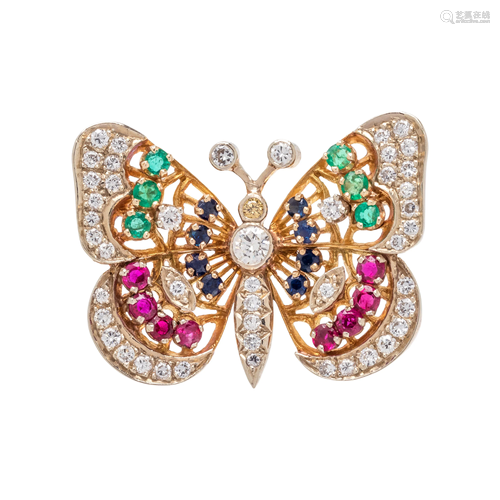 DIAMOND AND MULTIGEM BUTTERFLY PENDANT/BROOCH