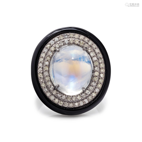 MOONSTONE AND DIAMOND RING