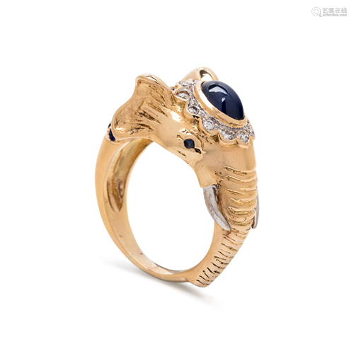 SAPPHIRE AND DIAMOND ELEPHANT RING