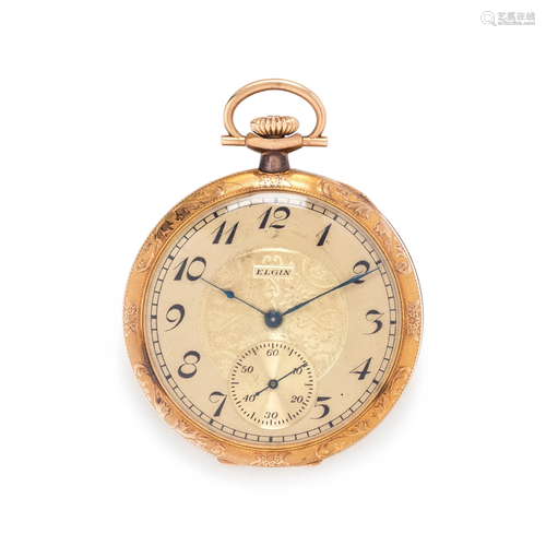 ELGIN, 14K YELLOW GOLD OPEN FACE POCKET WATCH